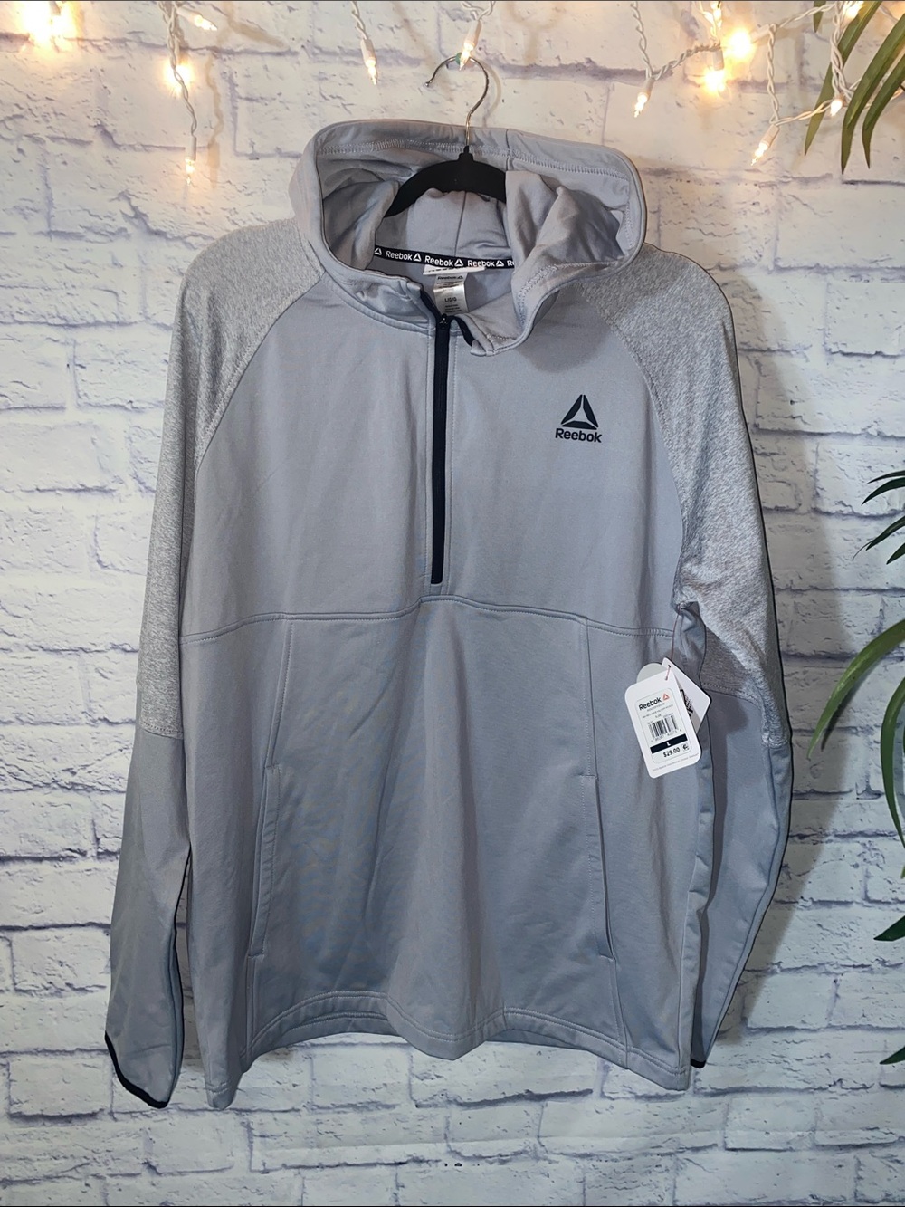 Reebok Light Gray Hooded Quarter-Zip Pullover
